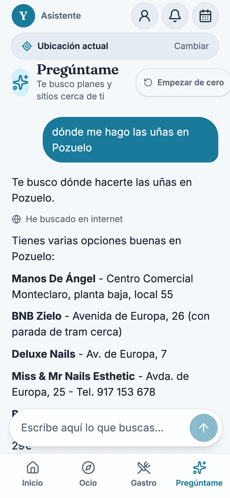 Conversación con el asistente de Yupi