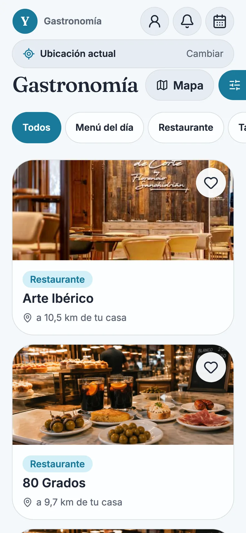 Lista de restaurantes con distancia desde casa